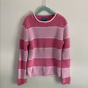 Children's Place Pink and White Striped Crew Neck Sweater Size M